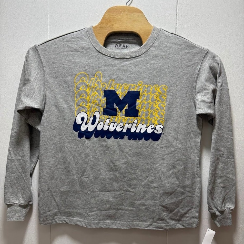 WEAR by Erin Andrews Michigan Wolverines Long Sleeve T-Shirt Gray Womens S NEW‎